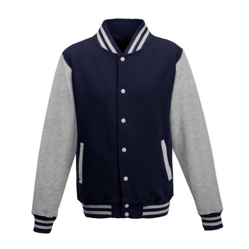 Just Hoods AWJH043 Varsity férfi pamut dzseki - Oxford Navy/Heather Grey