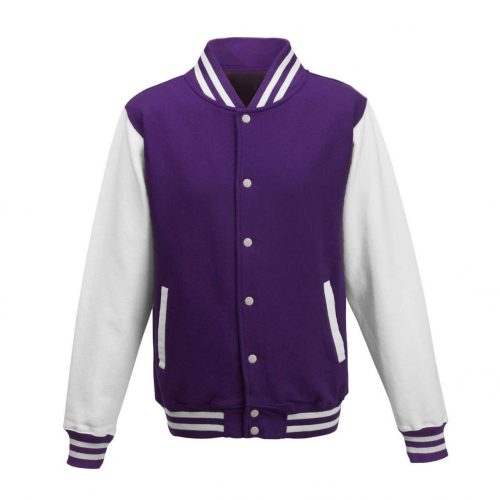 Just Hoods AWJH043 Varsity férfi pamut dzseki - Purple/Arctic White