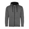 Just Hoods AWJH053 Varsity pamut cipzáros kapucnis pulóver - Charcoal Grey/Jet Black