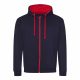 Just Hoods AWJH053 Varsity pamut cipzáros kapucnis pulóver - New French Navy/Fire Red