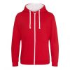 Just Hoods AWJH053 Varsity pamut cipzáros kapucnis pulóver - Fire Red/Arctic White