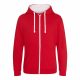 Just Hoods AWJH053 Varsity pamut cipzáros kapucnis pulóver - Fire Red/Arctic White