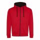 Just Hoods AWJH053 Varsity pamut cipzáros kapucnis pulóver - Fire Red/Jet Black