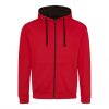 Just Hoods AWJH053 Varsity pamut cipzáros kapucnis pulóver - Fire Red/Jet Black