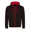 Just Hoods AWJH053 Varsity pamut cipzáros kapucnis pulóver - Jet Black/Fire Red