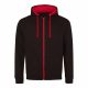 Just Hoods AWJH053 Varsity pamut cipzáros kapucnis pulóver - Jet Black/Fire Red