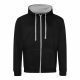 Just Hoods AWJH053 Varsity pamut cipzáros kapucnis pulóver - Jet Black/Heather Grey