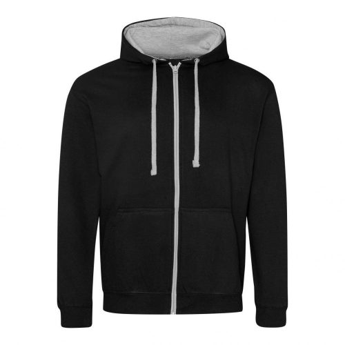 Just Hoods AWJH053 Varsity pamut cipzáros kapucnis pulóver - Jet Black/Heather Grey