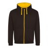 Just Hoods AWJH053 Varsity pamut cipzáros kapucnis pulóver - Jet Black/Gold