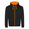 Just Hoods AWJH053 Varsity pamut cipzáros kapucnis pulóver - Jet Black/Orange Crush