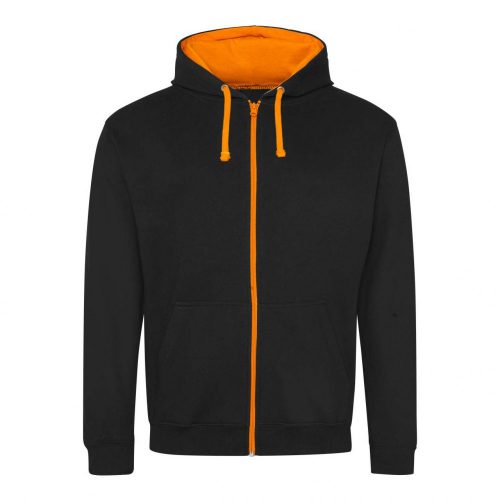 Just Hoods AWJH053 Varsity pamut cipzáros kapucnis pulóver - Jet Black/Orange Crush