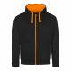 Just Hoods AWJH053 Varsity pamut cipzáros kapucnis pulóver - Jet Black/Orange Crush