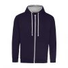 Just Hoods AWJH053 Varsity pamut cipzáros kapucnis pulóver - New French Navy/Heather Grey