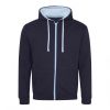 Just Hoods AWJH053 Varsity pamut cipzáros kapucnis pulóver - New French Navy/Sky Blue