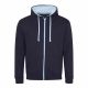 Just Hoods AWJH053 Varsity pamut cipzáros kapucnis pulóver - New French Navy/Sky Blue