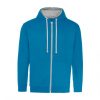 Just Hoods AWJH053 Varsity pamut cipzáros kapucnis pulóver - Sapphire Blue/Heather Grey