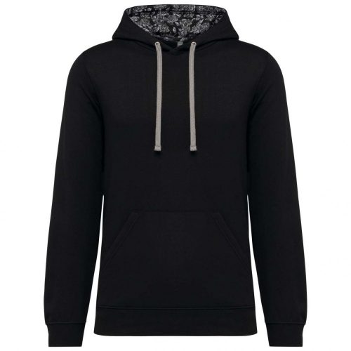 Kariban KA4013 Contrast mintás pamut unisex kapucnis pulóver - Black/Mexican Skull