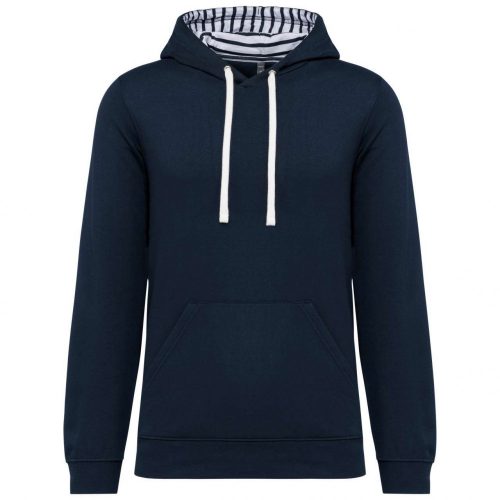 Kariban KA4013 Contrast mintás pamut unisex kapucnis pulóver - Navy/Mariniere