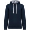 Kariban KA4013 Contrast mintás pamut unisex kapucnis pulóver - Navy/Mariniere