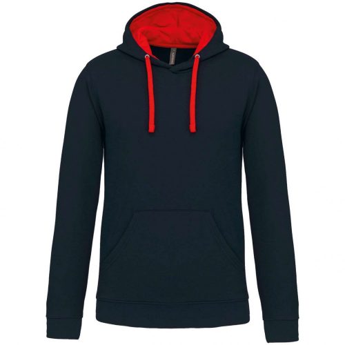 Kariban KA446 Contrast férfi pamut kapucnis pulóver - Navy/Red