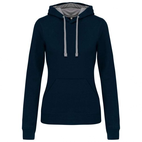 Kariban KA465 Contrast női pamut kapucnis pulóver - Navy/Fine Grey