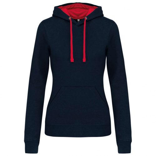 Kariban KA465 Contrast női pamut kapucnis pulóver - Navy/Red