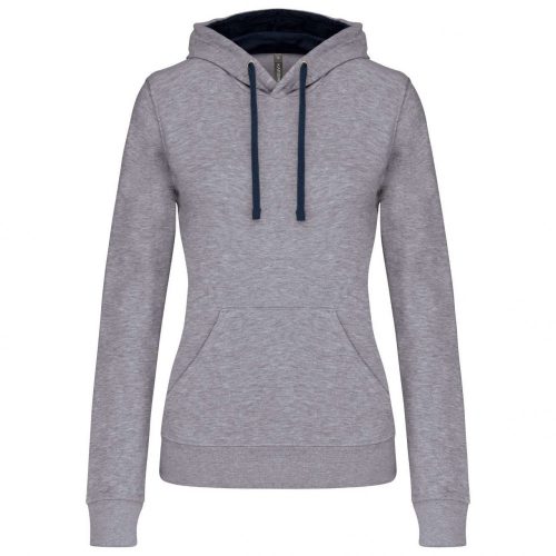 Kariban KA465 Contrast női pamut kapucnis pulóver - Oxford Grey/Navy