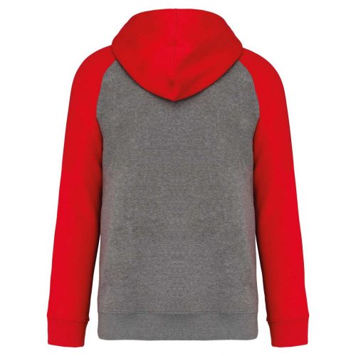 Proact PA369 Two-tone felnőtt kapucnis pulóver - Grey Heather/Sporty Red