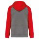 Proact PA369 Two-tone felnőtt kapucnis pulóver - Grey Heather/Sporty Red