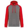 Proact PA369 Two-tone felnőtt kapucnis pulóver - Grey Heather/Sporty Red