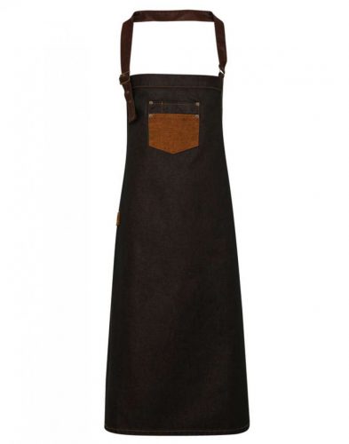 Premier PR136 'DIVISION' WAXED LOOK DENIM BIB APRON WITH FAUX LEATHER U