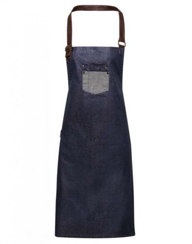 Premier PR136 'DIVISION' WAXED LOOK DENIM BIB APRON WITH FAUX LEATHER U