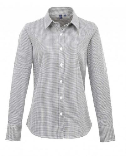 Premier PR320 WOMEN'S LONG SLEEVE GINGHAM MICROCHECK SHIRT M